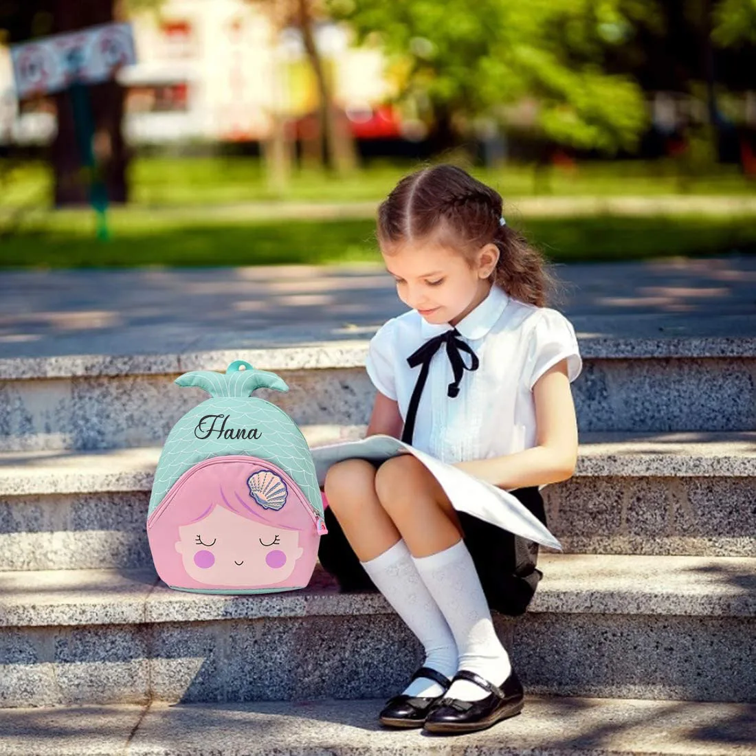 Gepersonaliseerde Geborduurde Leuke Animal Cartoon Rugzak Schooltas Rugzak Met Reins Mermaid Rugzakken Baby Kinderen Rugzak