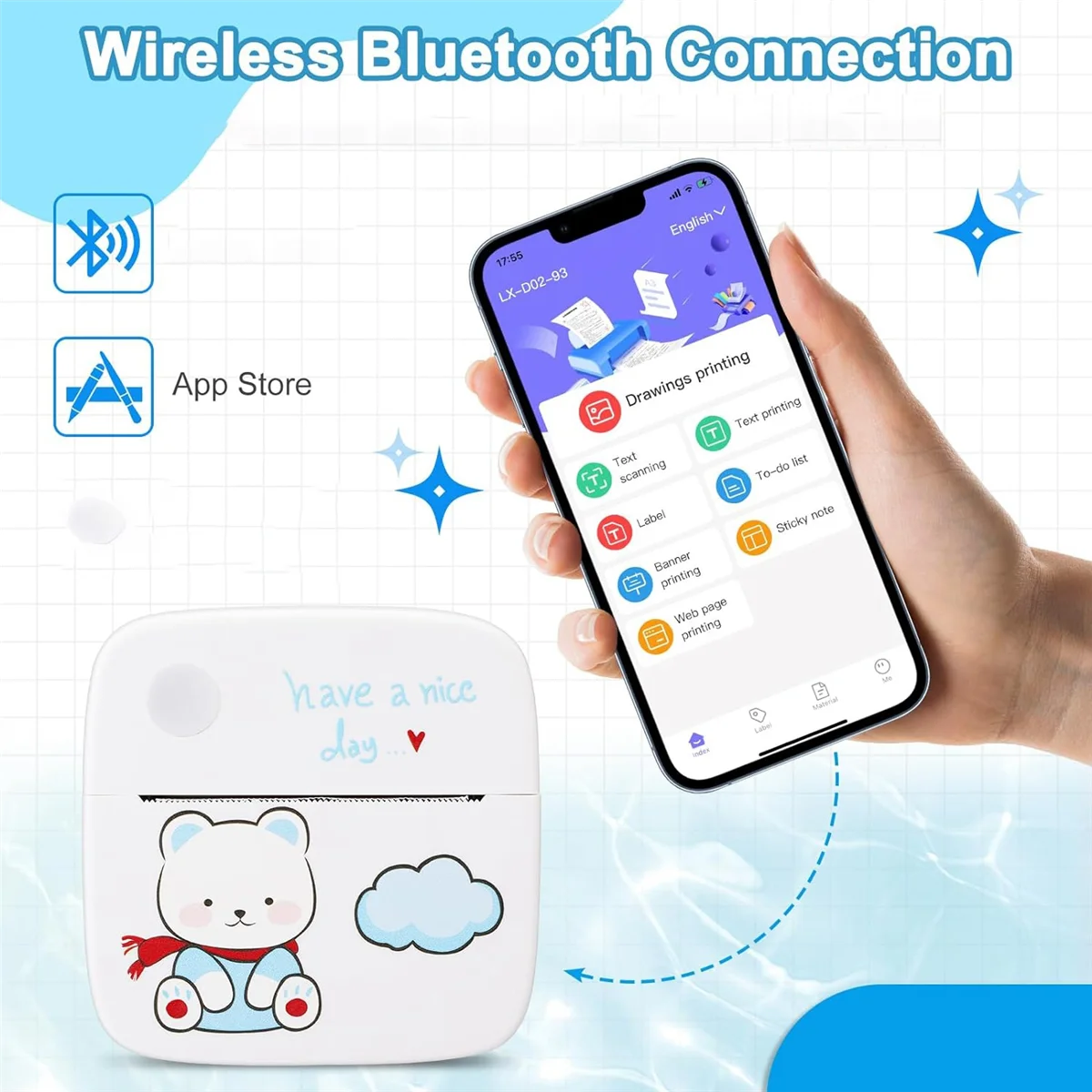 Карманный принтер GOB-oMini Портативный термопринтер Бесчернильный карманный принтер Маленький фотопринтер для учебных заметок, заметок,