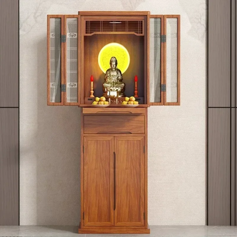 New Chinese Style Vertical Solid Wood Cabinet with Door Household Table Shrine for Guan Gong Guanyin Buddhist Platform