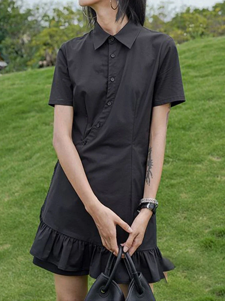 Shirt Collar Dress 2024 New Summer Design Little Black Dress China-Chic Style  birthday dress for women