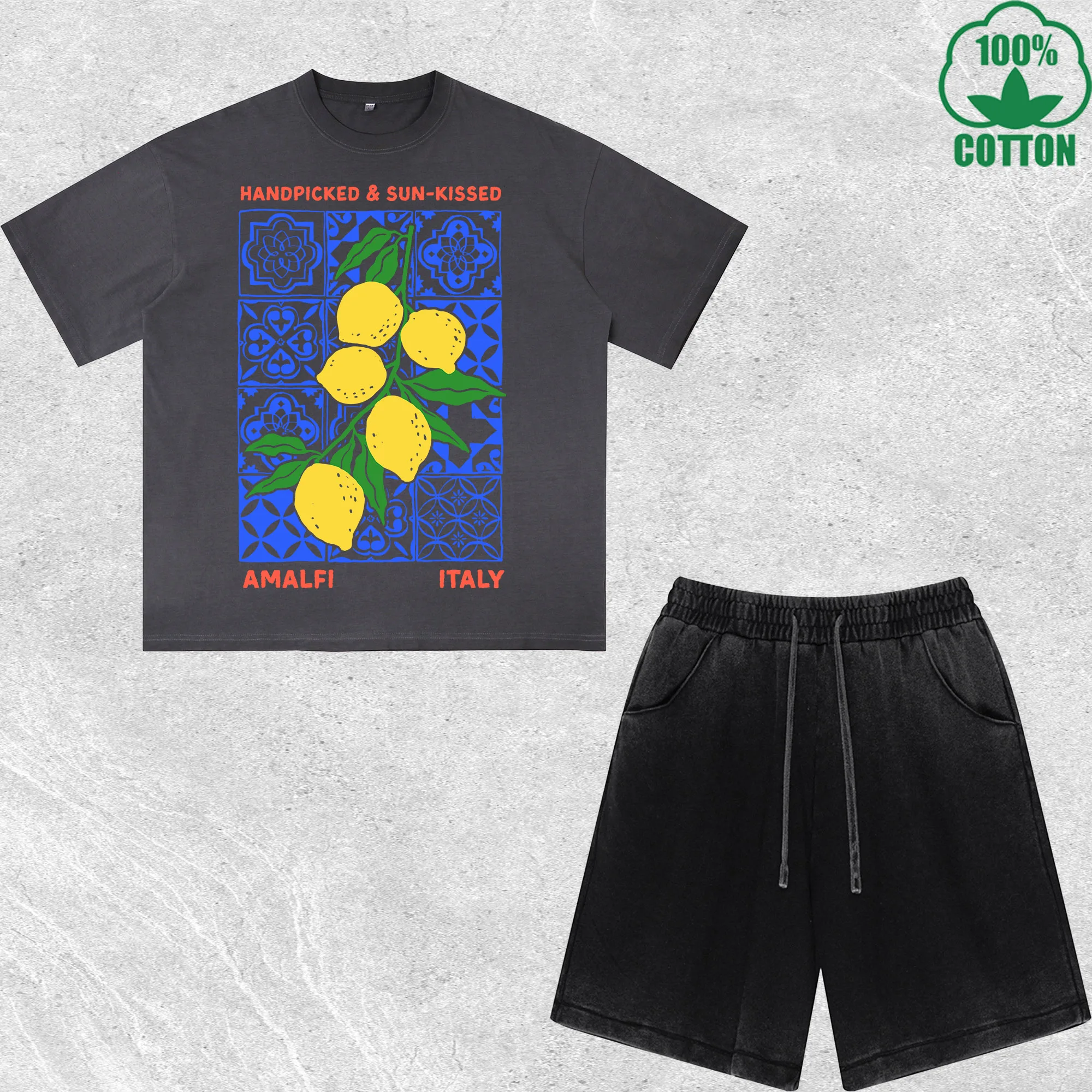 

Handpicked Printed Dirty Wash T-Shirt Shorts Set Multicolor Combo Loose Trendy Fashionable 100%Cotton Short Value Pack