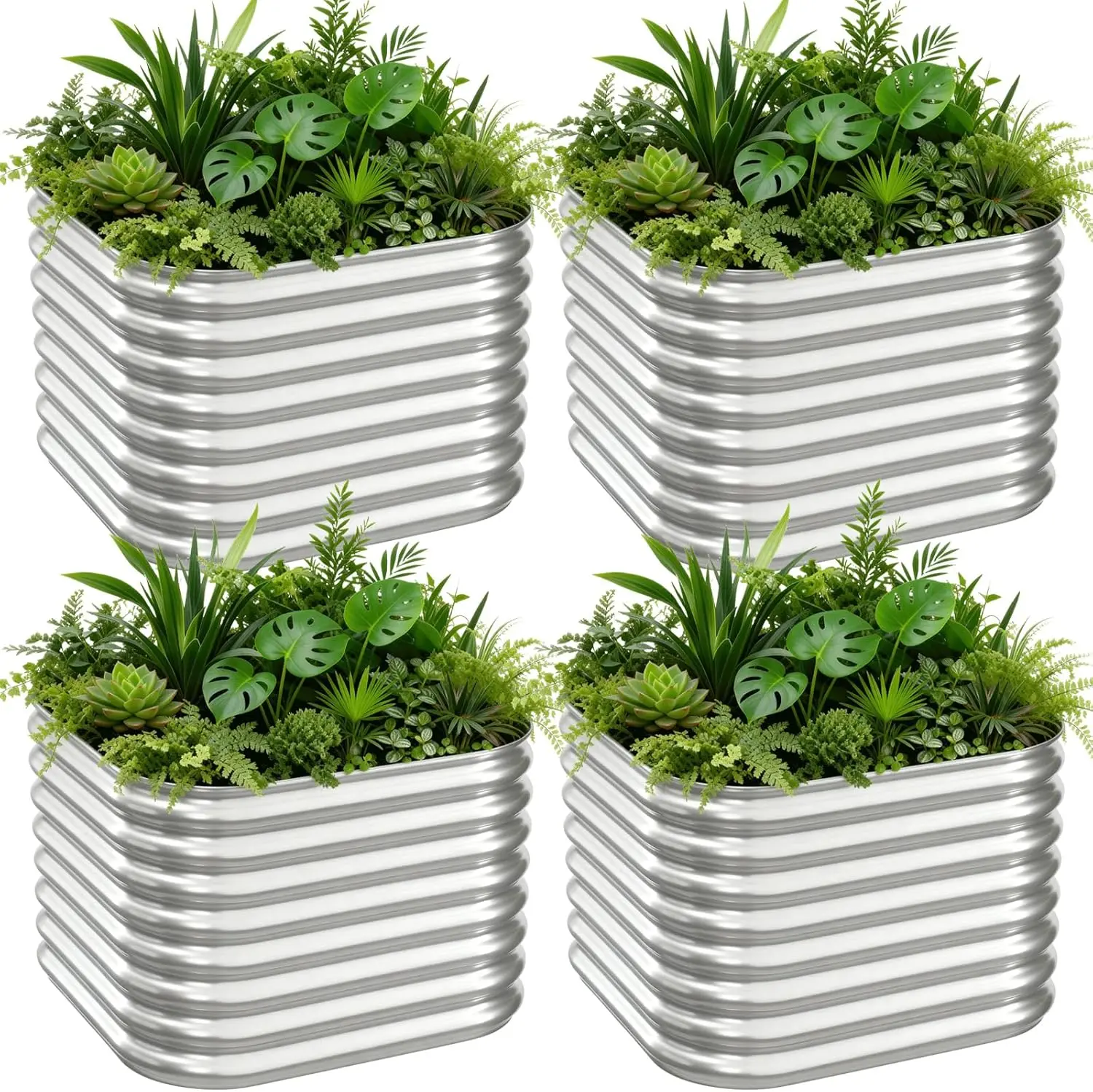 

4-Piece Galvanized Steel Raised Garden Bed for Outdoor Vegetables and Flowers, 2FT Height