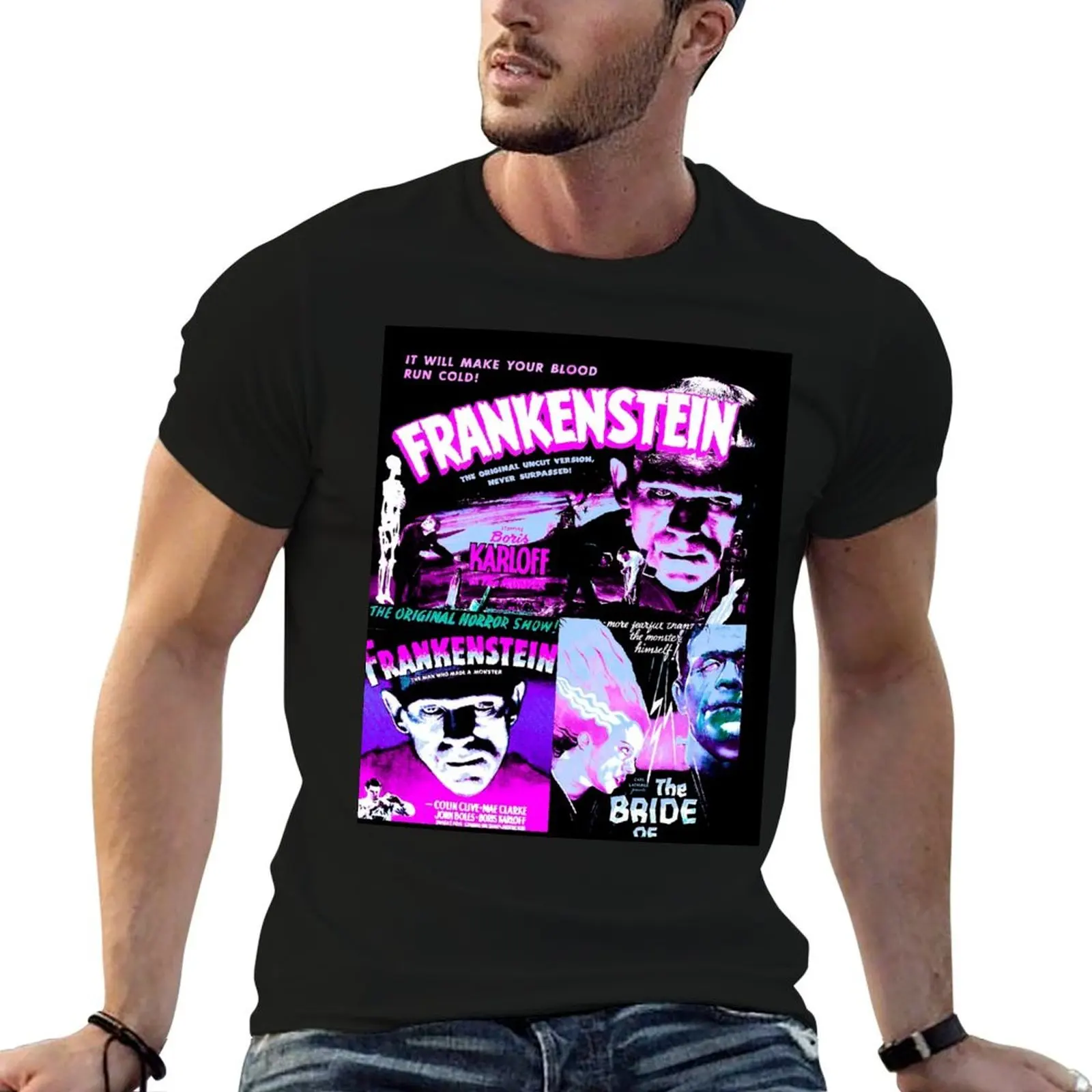 Retro Frankenstein Monster-Vintage ciencia ficción Horror miedo monstruo película estampado Vintage-Camiseta clásica de ciencia ficción de terror Movi