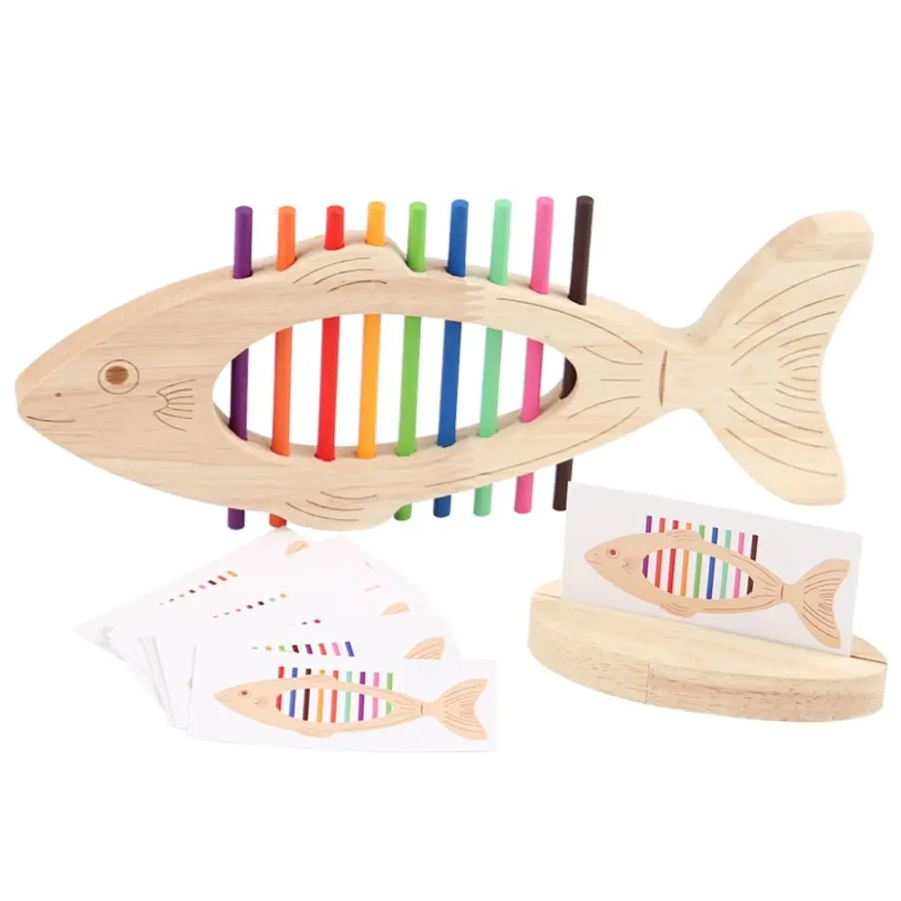 Creative Wooden Montessori Color Sort Fine Training Puzzle Toy Fish Shape Early Education Parent- Interactive Toy