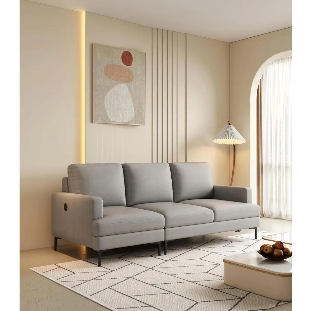

77" Luxury Genuine Leather Contemporary Sofa with USB and Type C Charger, for Living Room Home Office,3 Seats Comfy Couch