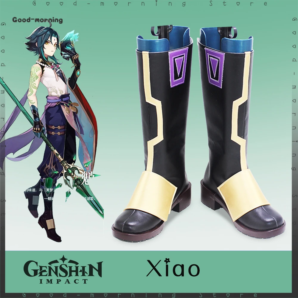 

Game Genshin Impact Xiao Cosplay Shoes Party Boots Xiao Shoes PU Leather Cosplay Halloween Any Size Shoes customize