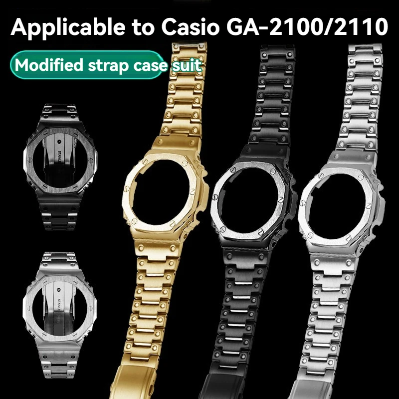 GA2100 Modified Stainless Steel strap and case set For Casio G-SHOCK GA-2110 GA-2100 ga2100 Bezel wristband bracelet mod kit