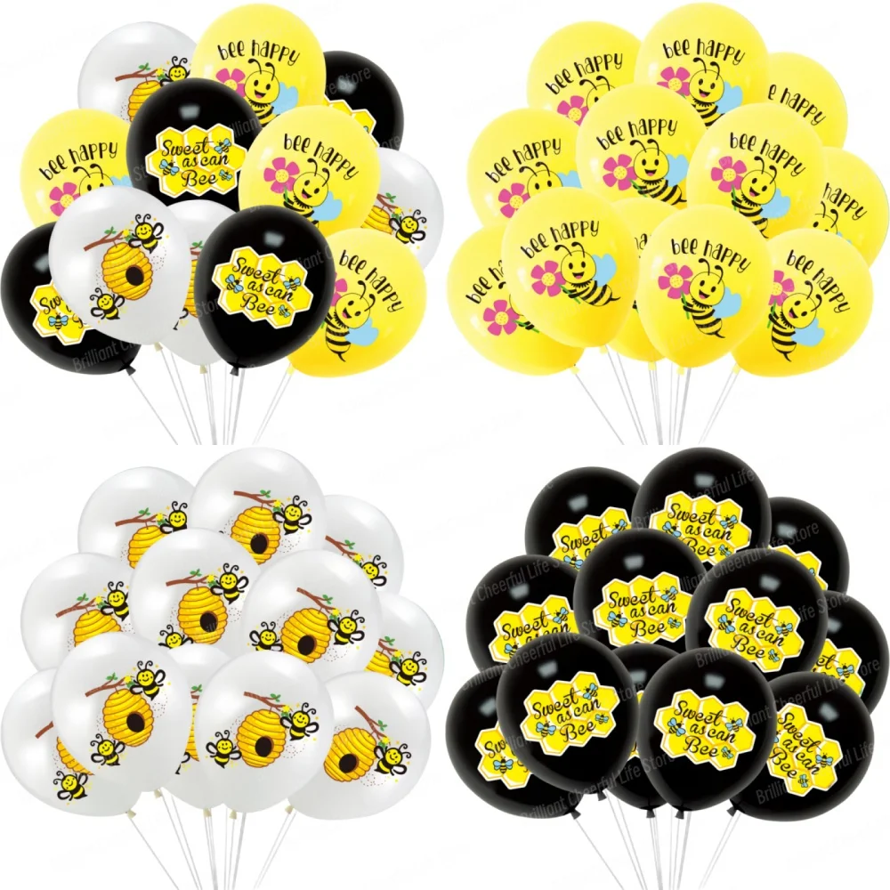 12/24 Uds. Globos de látex de abeja de 12 pulgadas, Kit de decoraciones de globos blancos, negros y amarillos para cumpleaños, suministros para fiesta de Baby Shower