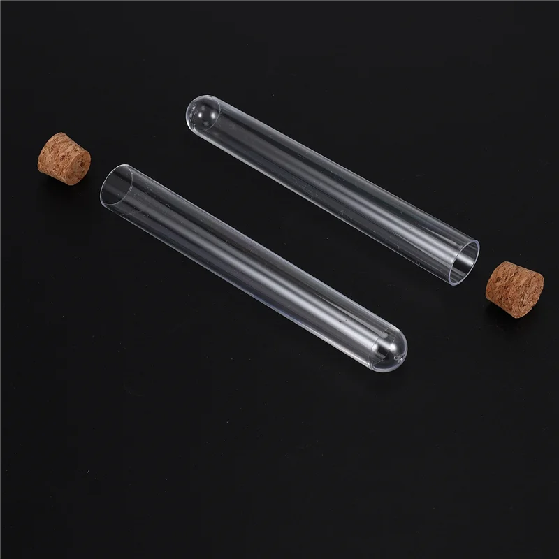 50 Uds 20X150mm 30Ml tubo de ensayo de plástico con corcho, tubo transparente para regalo de recuerdo de boda