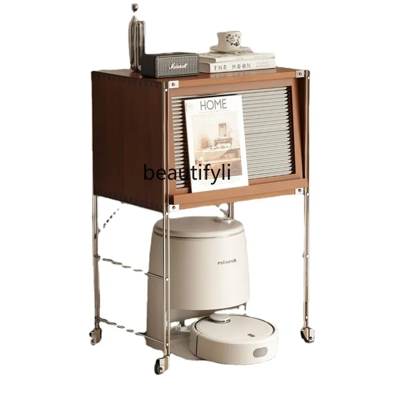 

S Nordic Solid Wood Antique Sweeping Robot Storage Cabinet Vintage Storage Rack