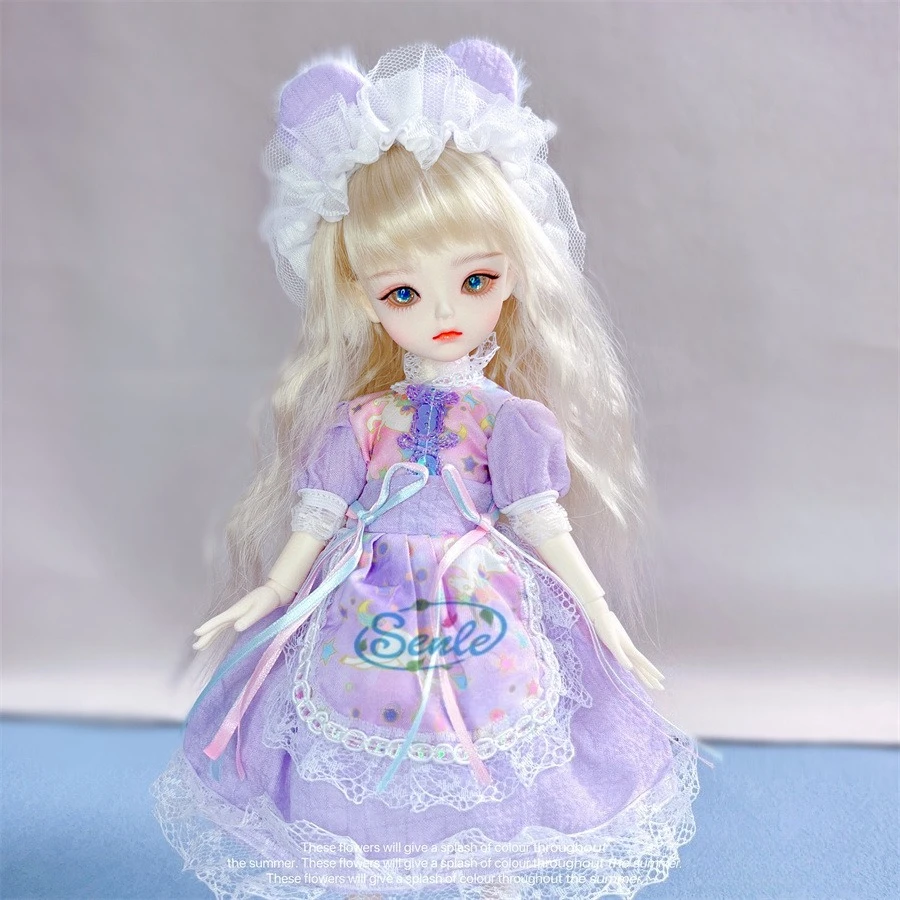 Robe florale rose et blanche à oreilles de chat, 6 points, poupée BJD, impression dentelle, jupe bouffante, ensemble de griffes en peluche, accessoires pour poupées de 30 cm, cadeau pour s'habiller