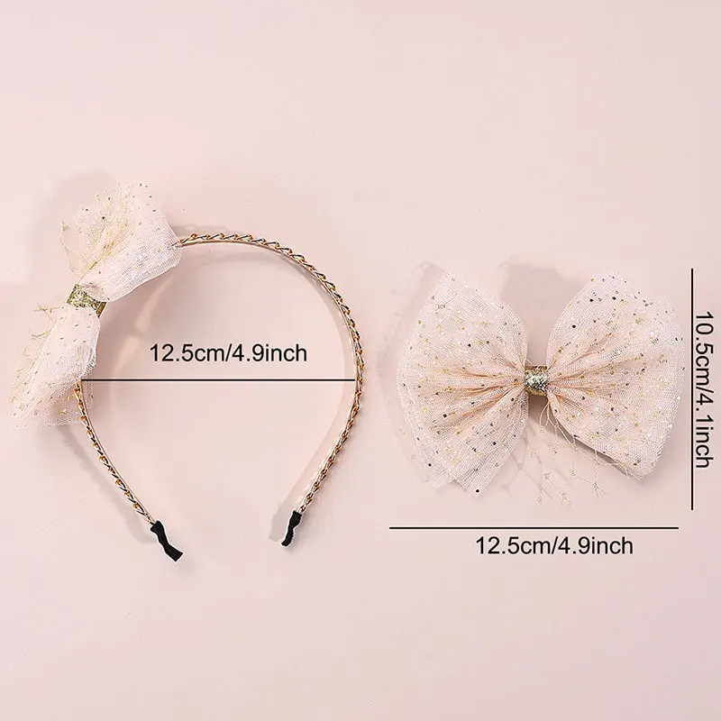 2Pcs Lace Bow Hairband Gold Sparkly Headbands For Kids Sweet Girls Hair Clips DIY Turban Hair Band Hair Accessories