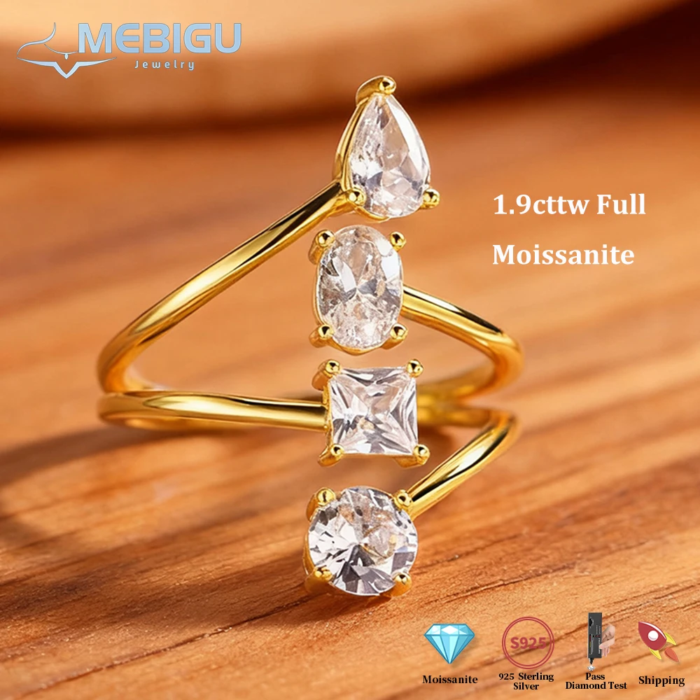 

Mebigu Pear овальное кольцо принцессы с 4 камнями и муассанитом, 1,9 карата, полный бриллиант, настоящие серебряные кольца s925, вечерние свадебные кольца, женский подарок