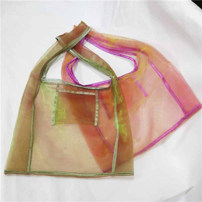 custom.Custom Translucent Mesh Organza Bag Shopping Tote Bags Fashion Grocery Handbag Organza Material Packaging Bag