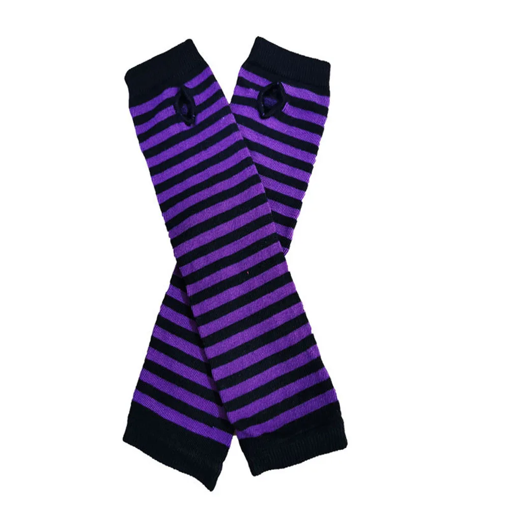 

Comfortable Warm Mittens Knitted Warm Winter Dew Finger Sleeve Hand Mitten Striped Glove Fingerless Gloves Arm Warmers