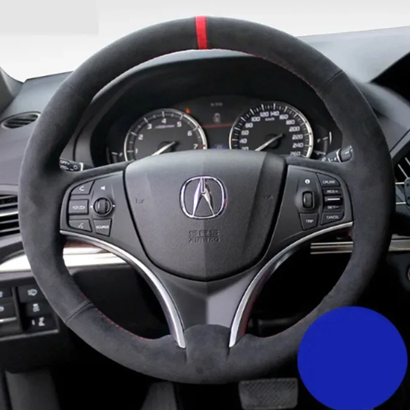 Hand Stitched Genuine Leather Suede Non-Slip Car Steering Wheel Cover for Acura CDX TL MDX RDX ZDX Interior Accessories