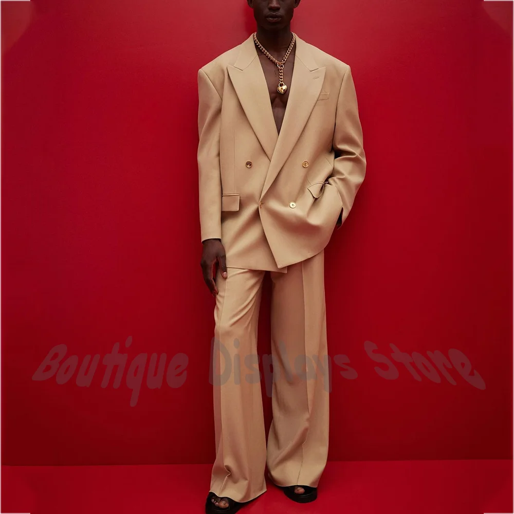 

Fashion Show Men's Suit Regular Fit Peak Lapel Double Breasted Casual Outfit(Jacket+Pants) Solid Color Party Event Prom Attire