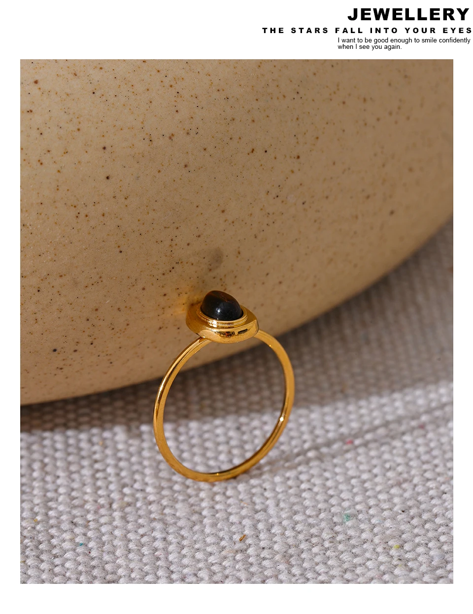 Yhpup Mode Naturstein Edelstahl Oval Dünn Chic Ring Frauen 18K PVD Überzogene Wasserdichte Schmuck Zubehör Geschenk – Detail 6