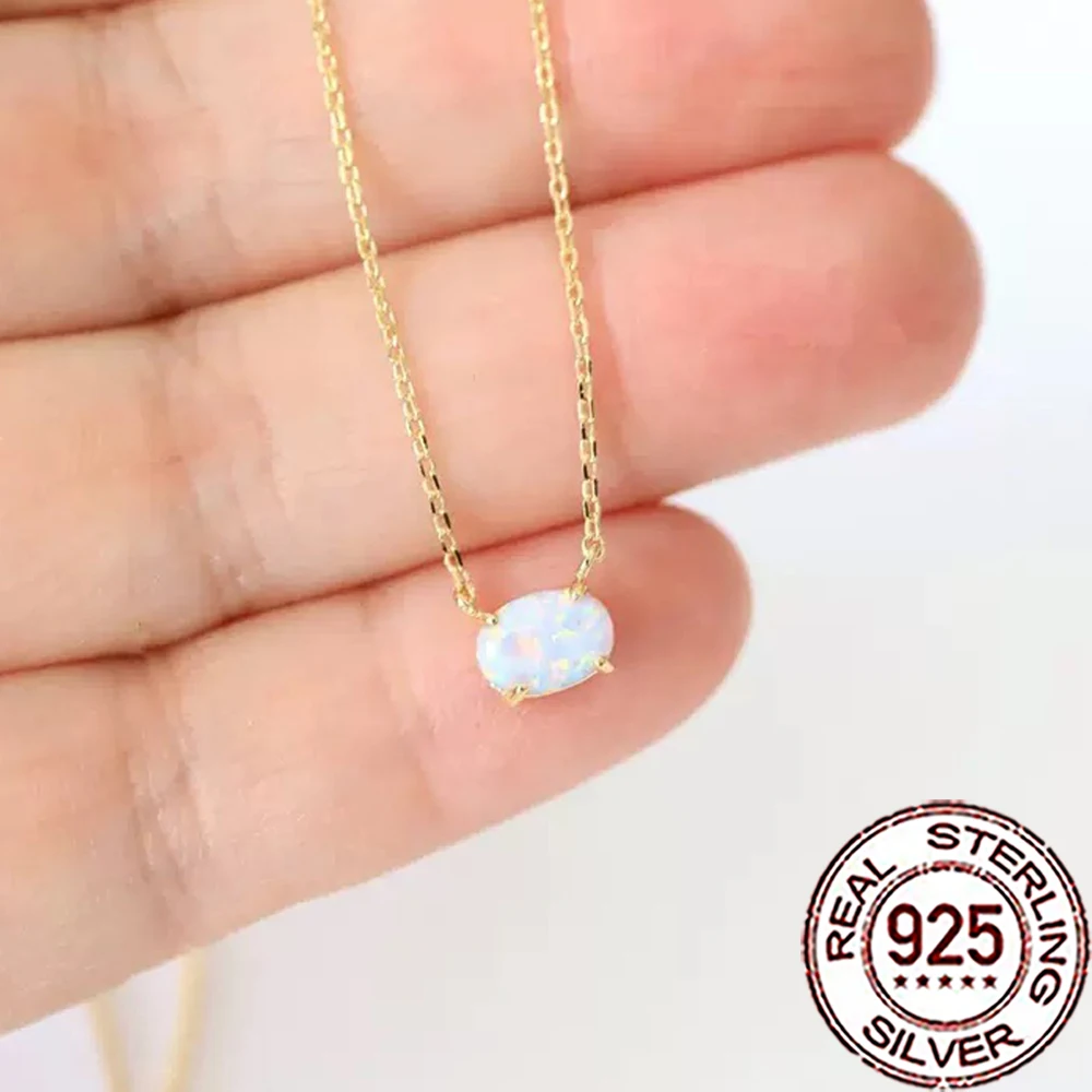 CWWZircons 925 Sterling Silver Delicate Mystical Oval Opal Pendant Necklaces for Women Gold Color Fine Party Daily Jewelry SD054 4