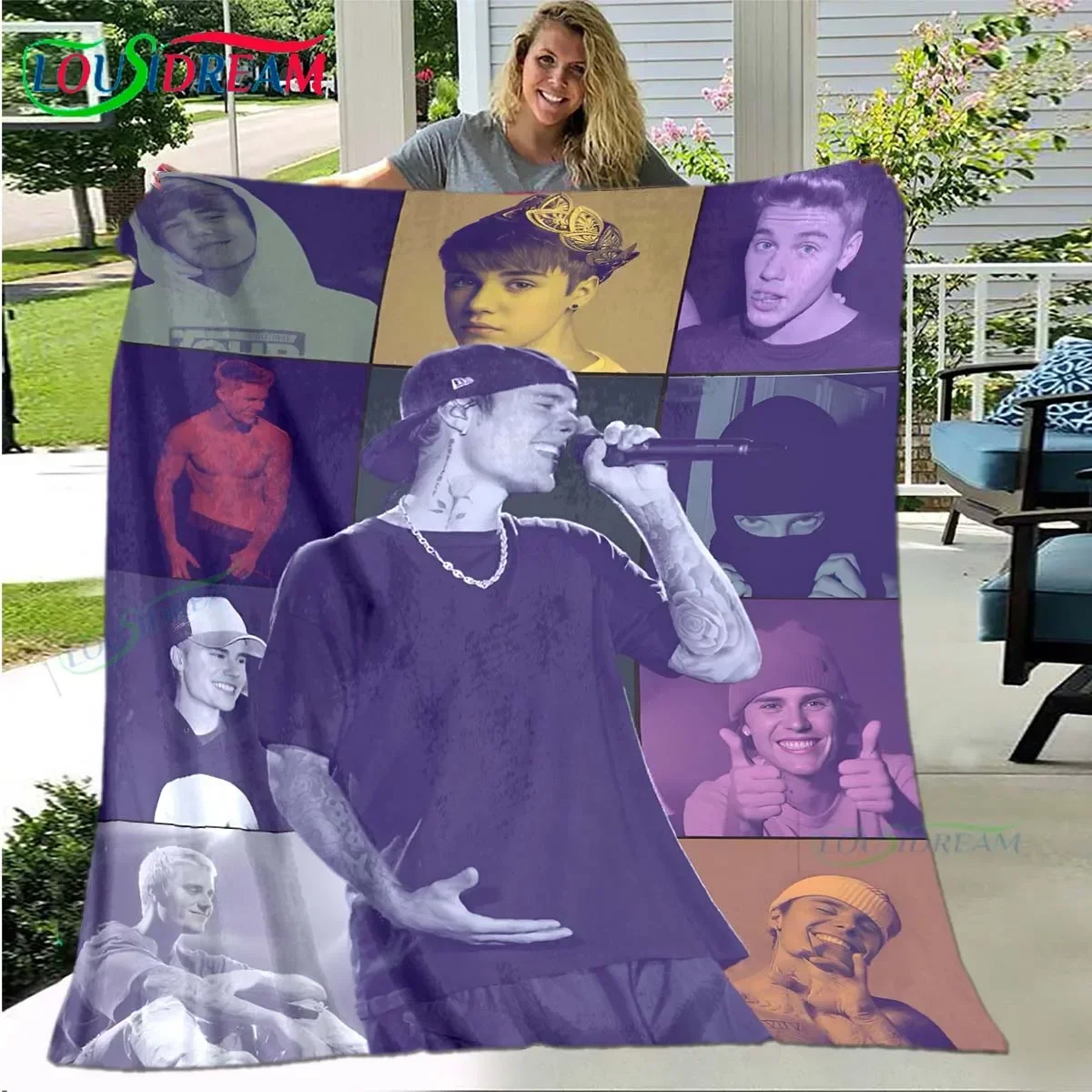 Pop  Singer J-Justin Bieber Pattern Blanket Star Art Flannel Thin Blanket Portable Home Travel Office Lunch Break Blanket