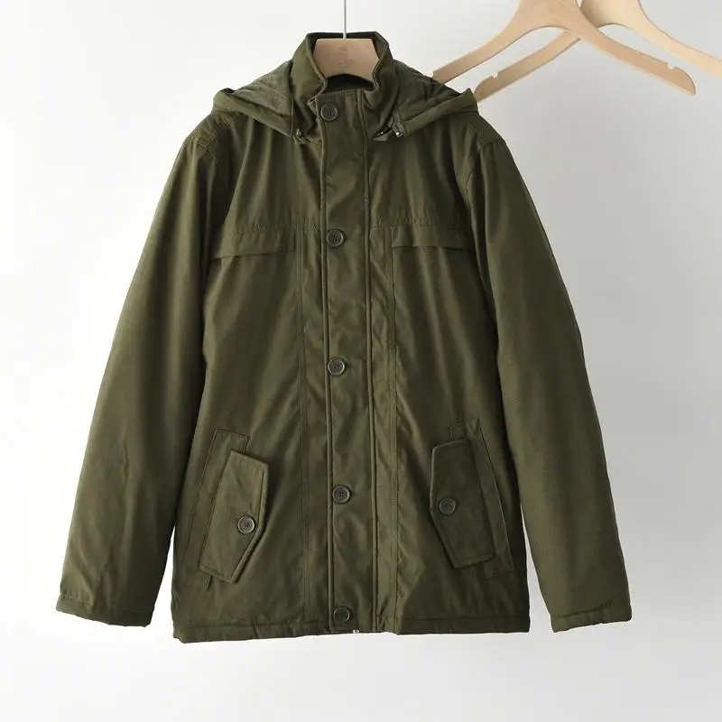 American Sle Vintage Herren mittellanger Arbeitskleidungsmantel Jaet Fce-gefütterte Outdoor-lose lässige Kapuzen-Baumwolloberbekleidung