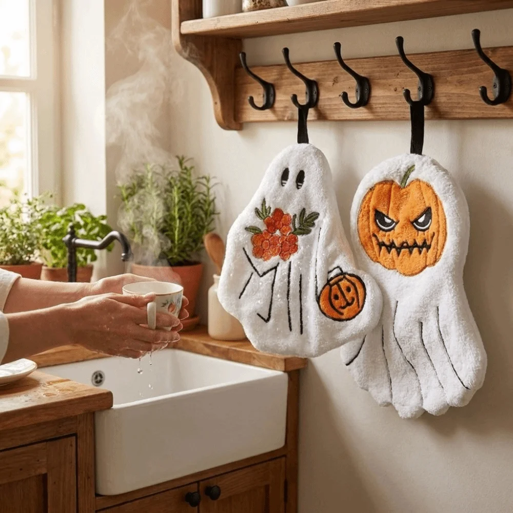 Creative Ultra Absorbent Halloween Hand Towels Quick Drying Soft Kitchen Towels Cartoon Hanging Bathroom Towels Halloween Gift