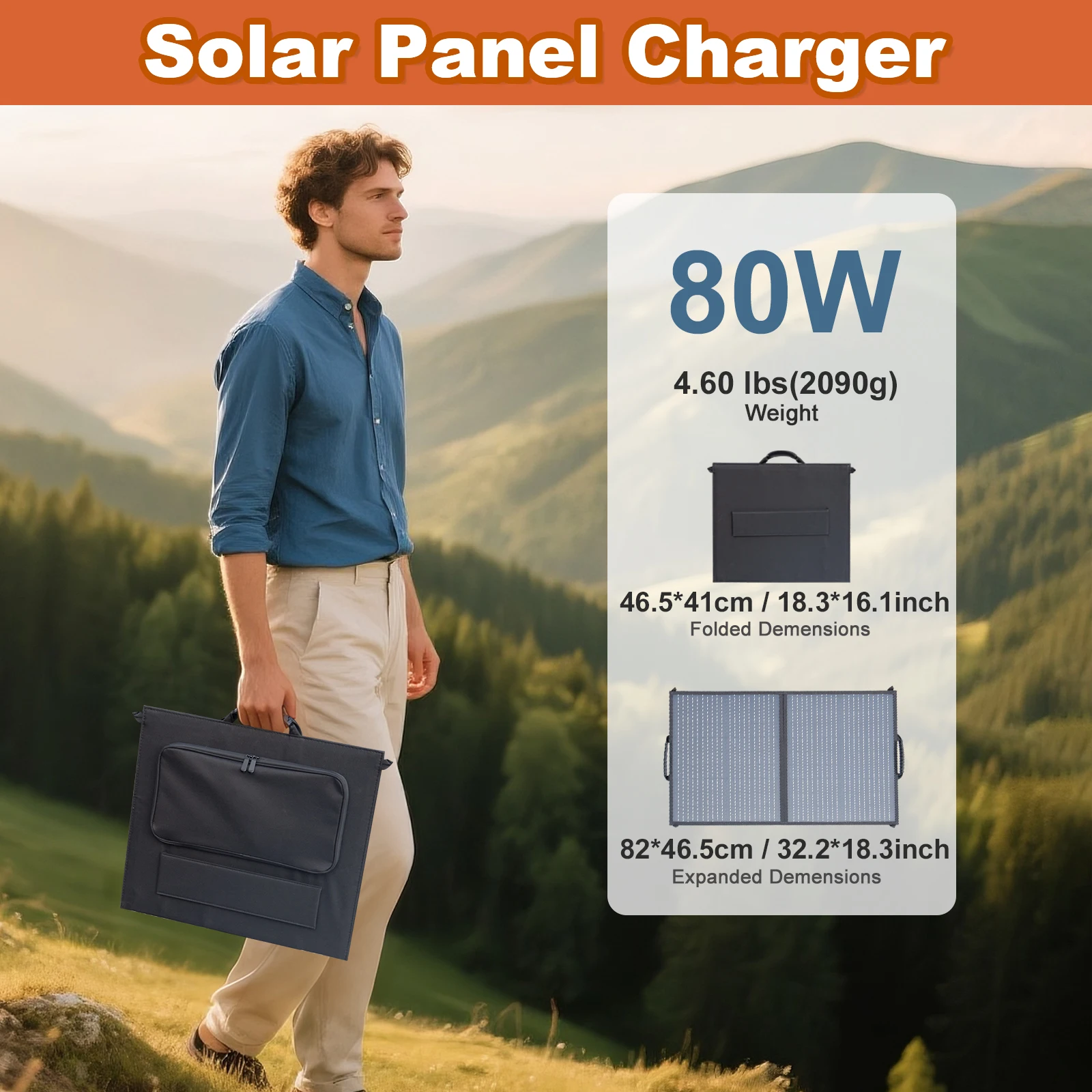 

80W Foldable Solar Panel. Portable lightweight Solar Panel. USB-A and Type-C Solar Charger.output DC5521,35135,7909,5525