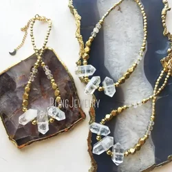 10pcs Triple Quartz Point African Bead Choker Clear Crystal Necklace Women Beach Boho Goth Halloween Aesthetic Jewelry Arcane