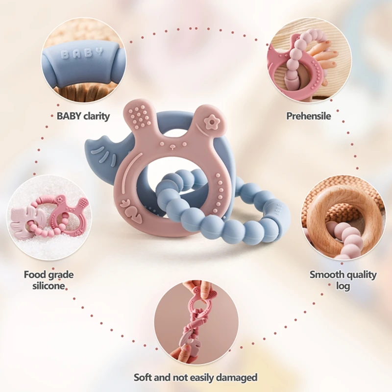 Giocattoli per massaggiagengive in Silicone braccialetto in Silicone senza BPA coniglio elefante giocattolo per la dentizione giocattoli per neonati in Silicone per uso alimentare regalo per bambini