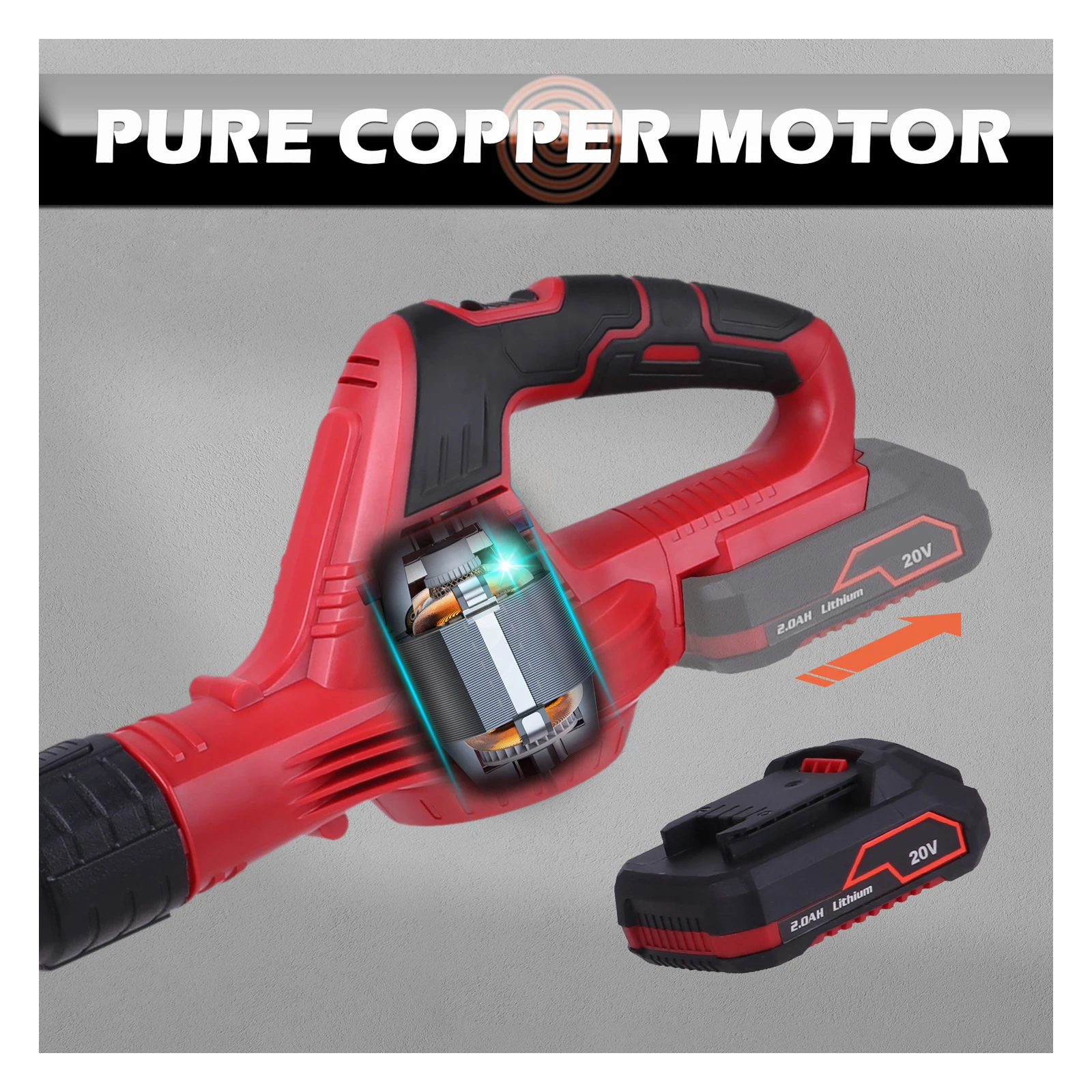 

Беспроводная воздуходувка для листьев, электрическая воздуходувка для листьев, 20 В, литиевая батарея 2,0 Ач и зарядное устройство в комплекте для очистки листьев, обнаружения листьев, подметания