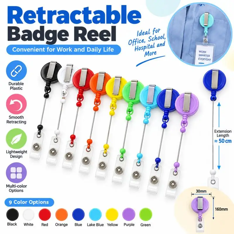 2-3 Pcs Colour Retractable Pull Badge ID Lanyard Name Tag Card Badge Holder Reels Key Rings Chain Clips School student office