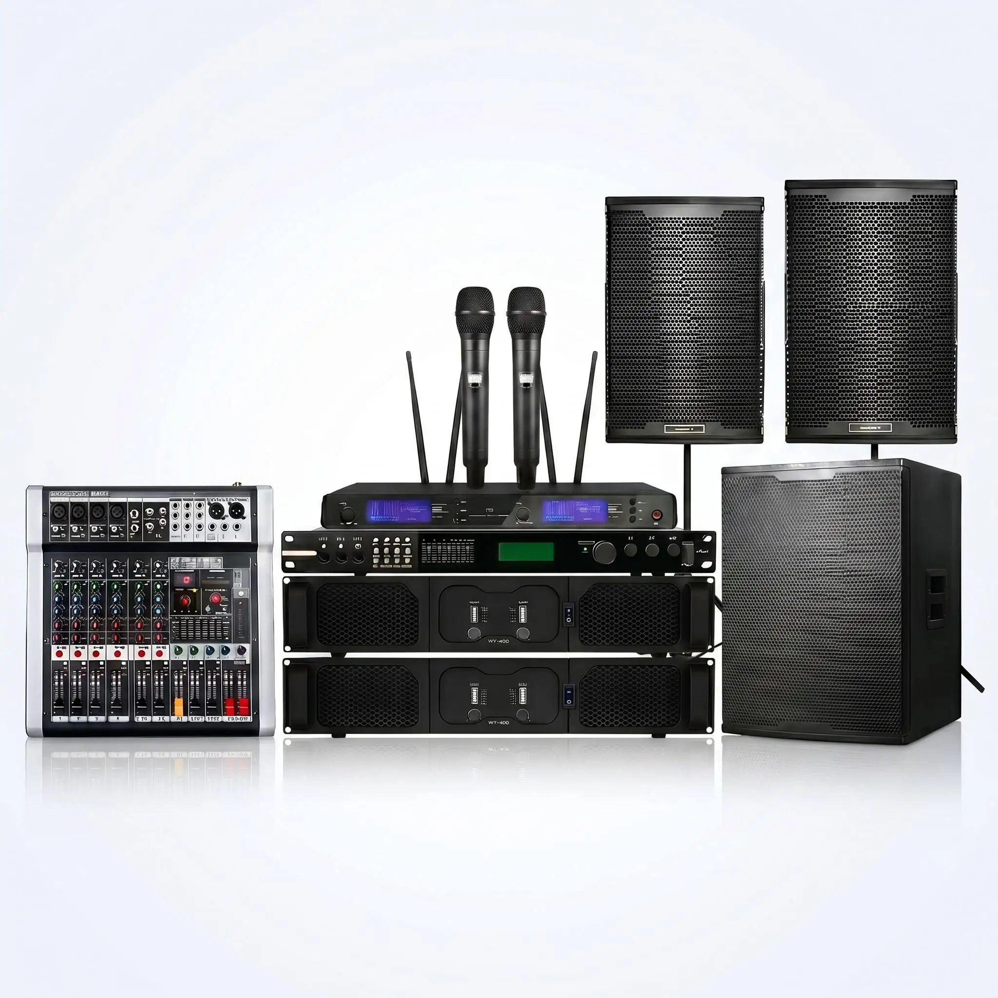 Sound Equipment/Amplifiers/Speaker Wood Speaker Set DSP Amplifier Surround Sound Wireless Microphone For Gym Cafe Hotel
