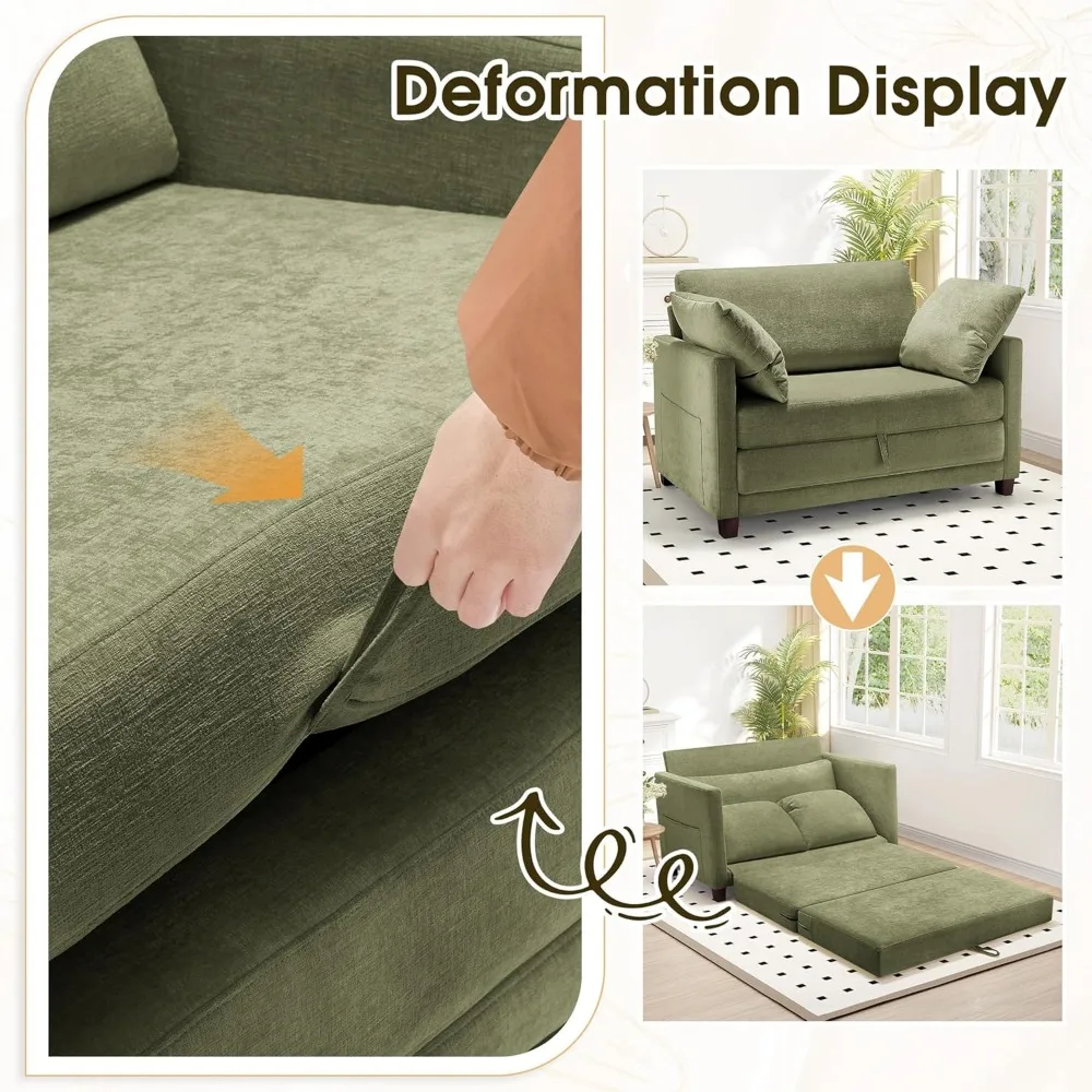 Sofá cama convertible de 51 ", sofá cama plegable 2 en 1, sofá cama de dos plazas para espacios pequeños, sofá de suelo plegable con 2 p