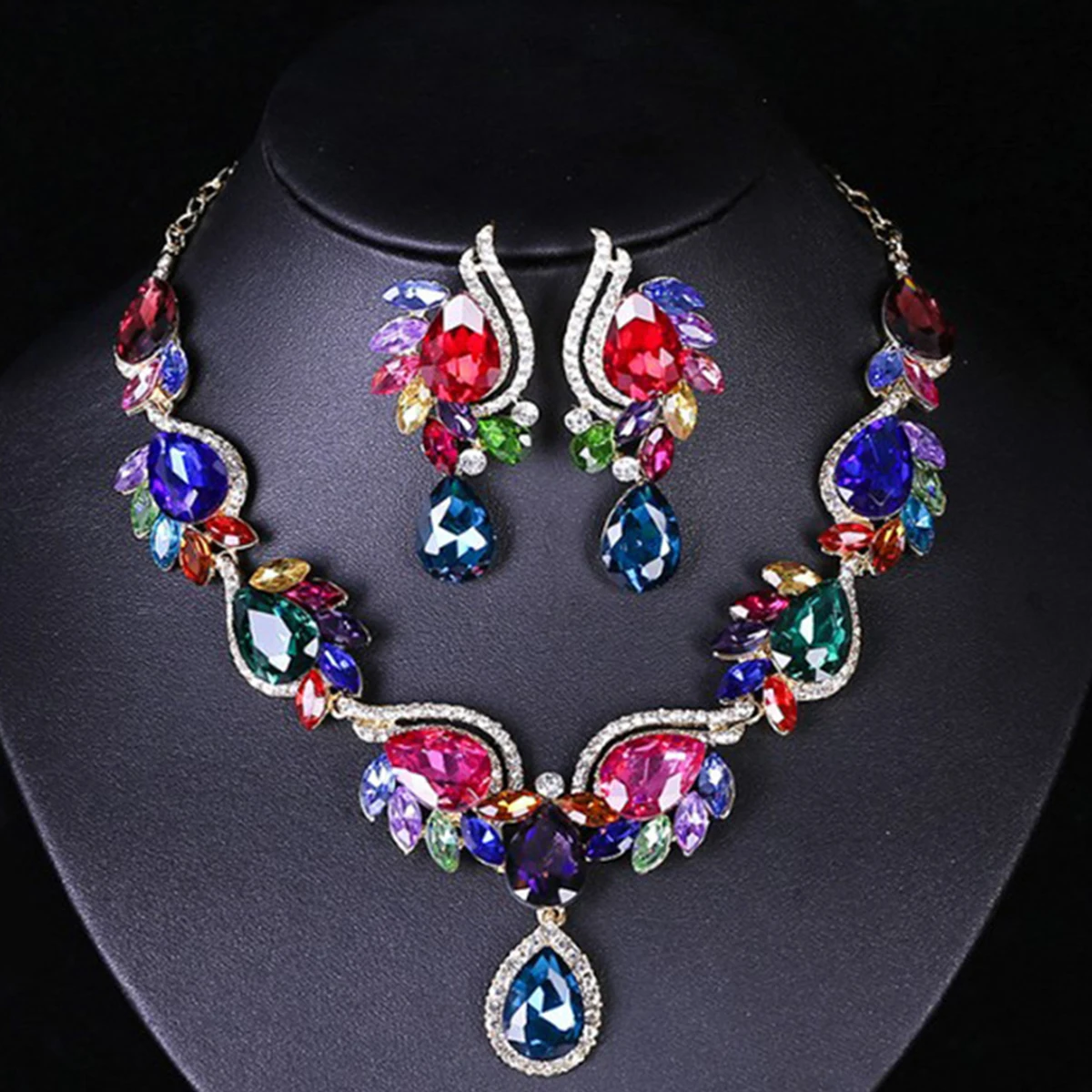 

Luxury Multilayer Crystal Jewelry Sets Necklace Earring for Women Dinner Accessories Trendy Bride Wedding Banquet Gift Wholesale
