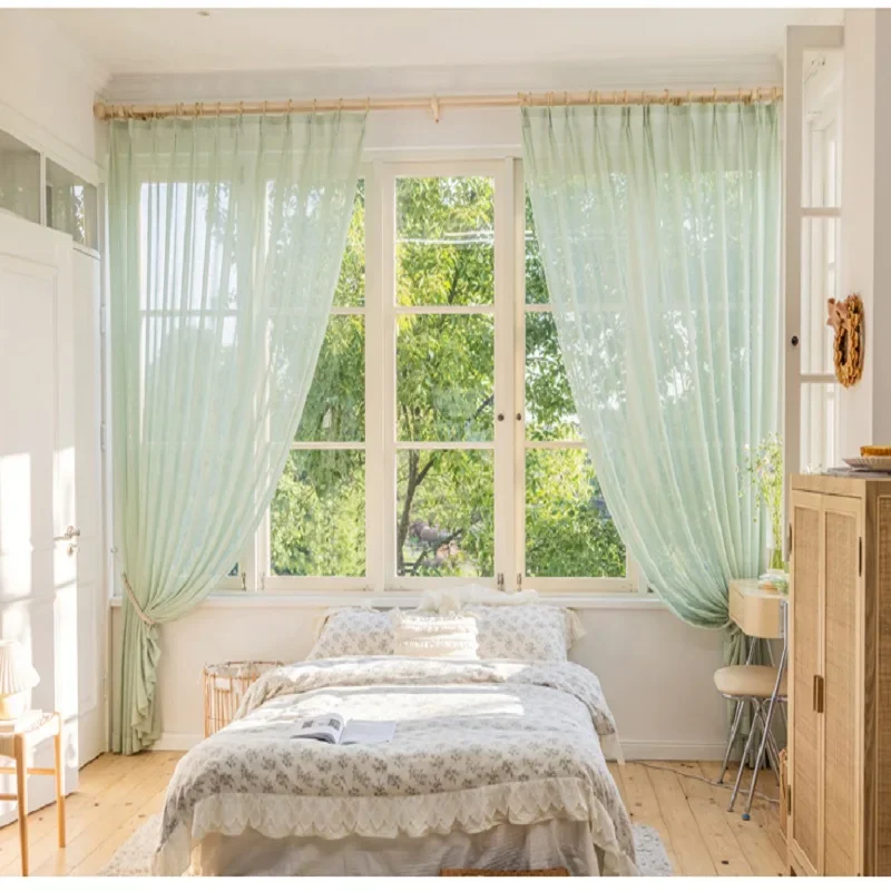 Mint Green Voile Japanese Sheer Filter Privacy Fashion Modern Window Decor Custom Size Curtains for Living Dining Room Bedroom