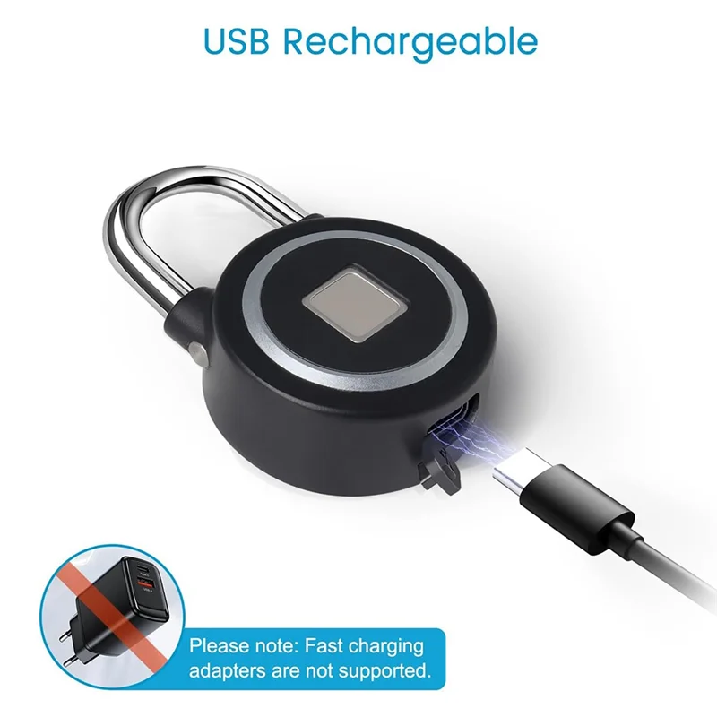 SQPP-指紋南京錠、Bluetooth ロック、モバイル APP、キーレス生体認証付きスマート南京錠、防水 (ブラック)