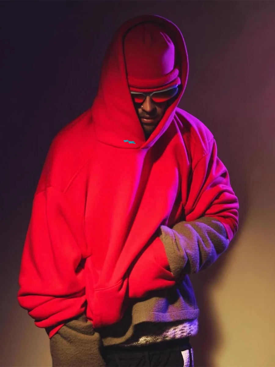 

Bieber New Year Red Logo Embroidered Fce Hoodie Sweatirt Hat on Winter New Arrival Men's Stand Fit Long Sve Crew Ne