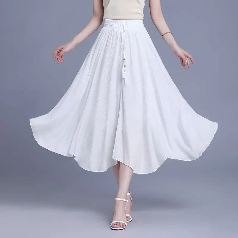 여성용 블랙 하이웨이스트 플레어 맥시 스커트 루즈 A라인 롱 스커트 캐주얼 데일리 엘레강스 바텀스