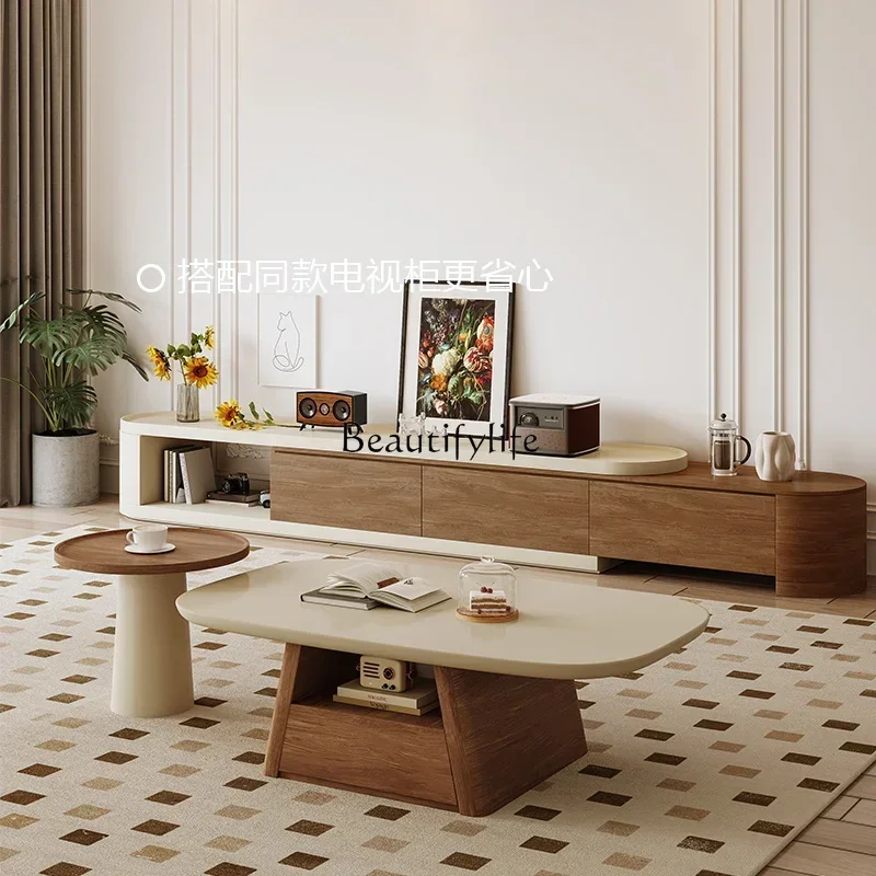 Medieval coffee table walnut minimalist cream French retro coffee tableL
