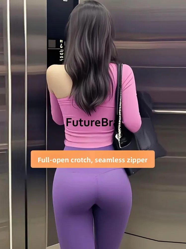 FutureBra Yoga-Hose mit hoher Taille für Damen, Sommer, Outdoor, versteckter Reißverschluss, enge Po-Lifting-Hose, kein Tragen oder Ausziehen erforderlich