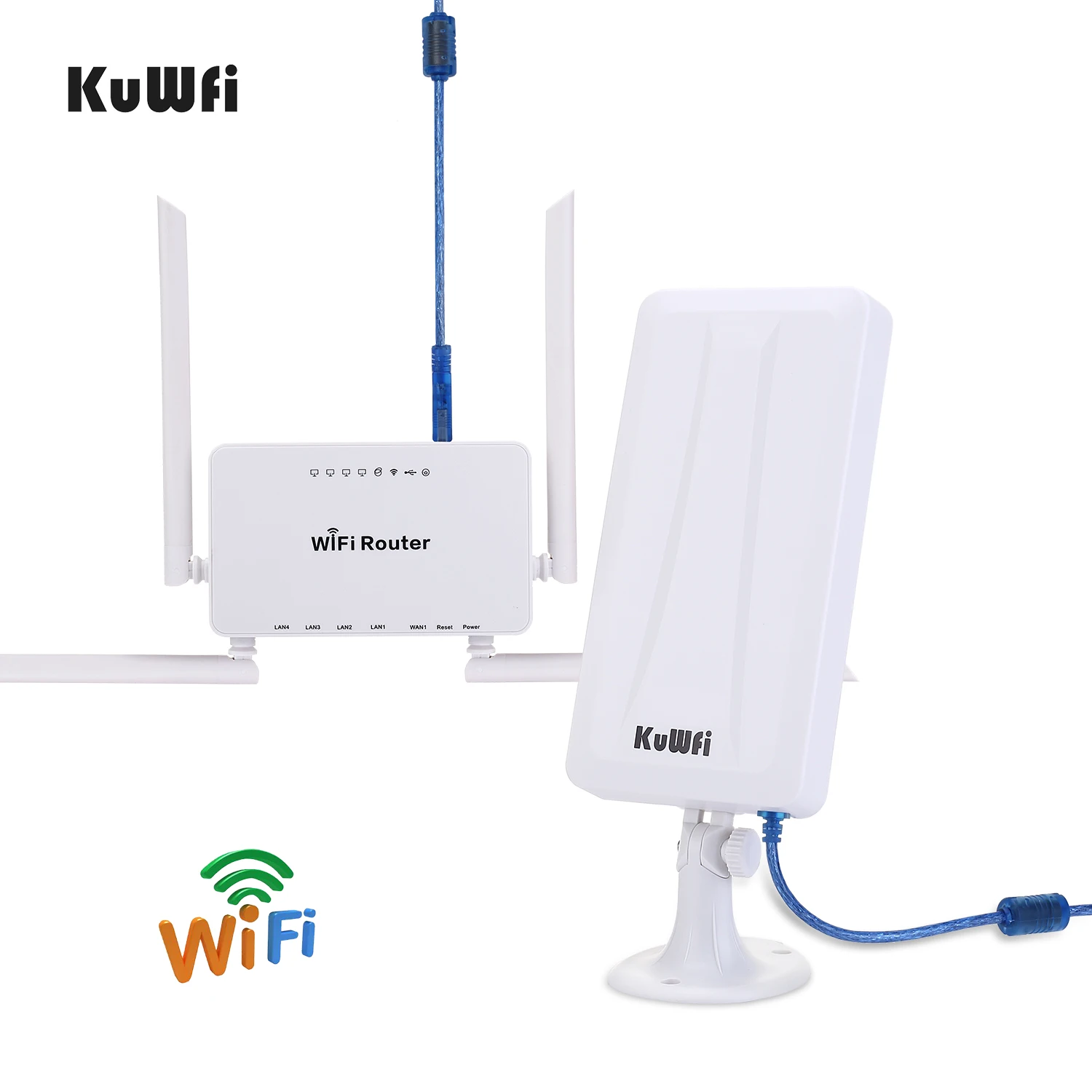 KuWFi 300mbps Router bezprzewodowy i adapter USB Wi-Fi o wysokim wzmocnieniu Rozszerzenie sygnału Wi-Fi Odbiornik dużej mocy Udostępnij 32 użytkowników na PC