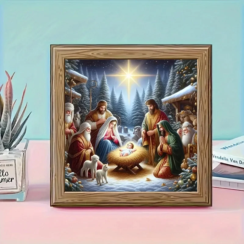 Holy Family Nativity Scene Star Night 5D DIY Diamond Painting Kit Full Drill Mosaic Art No Frame Gift for Adults Home Wall Decor