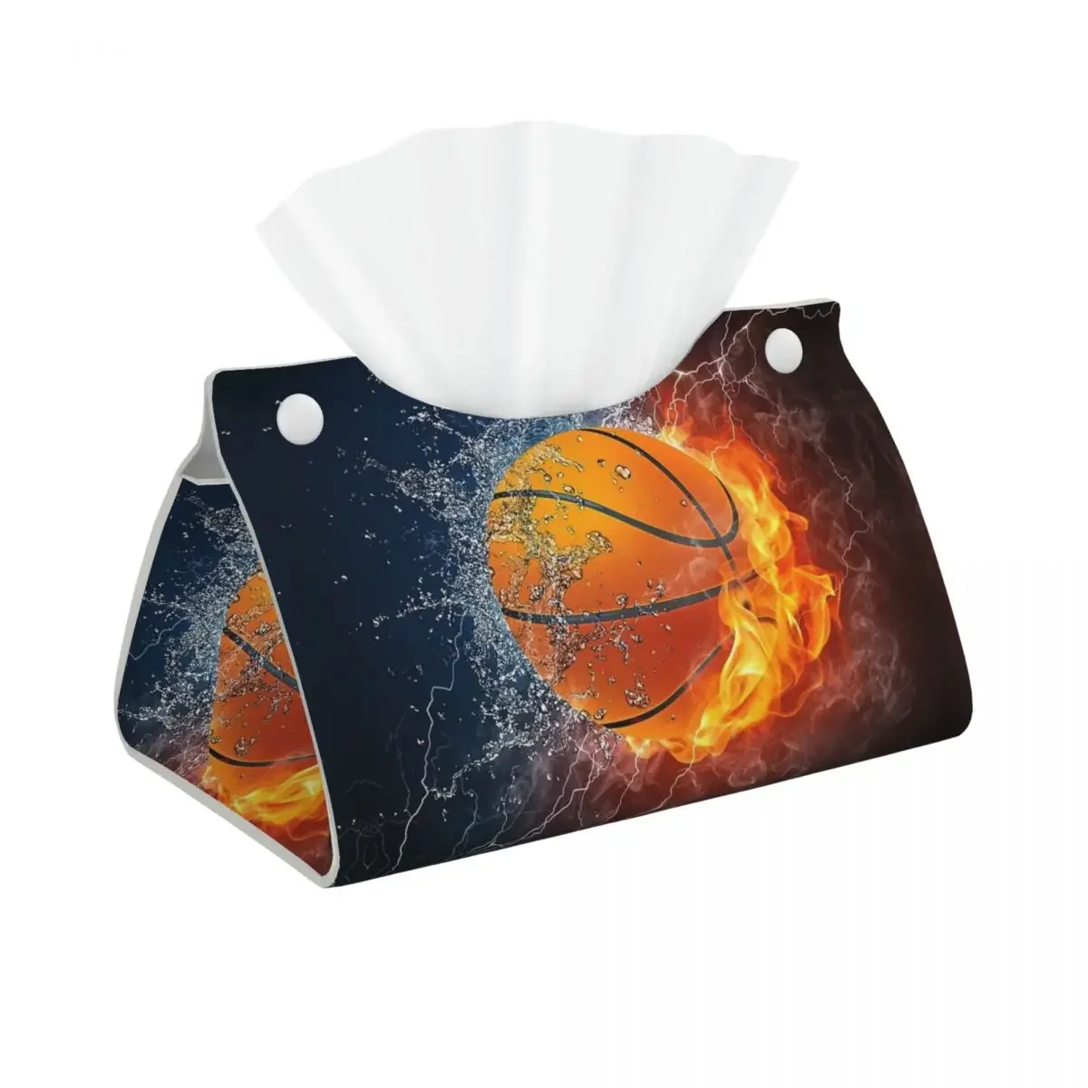 Custom Basketball Ice And Fire Tissue Box Cover Rectangular PU Leather Sport Player Facial Tissue Box Holder for Bathroom Office