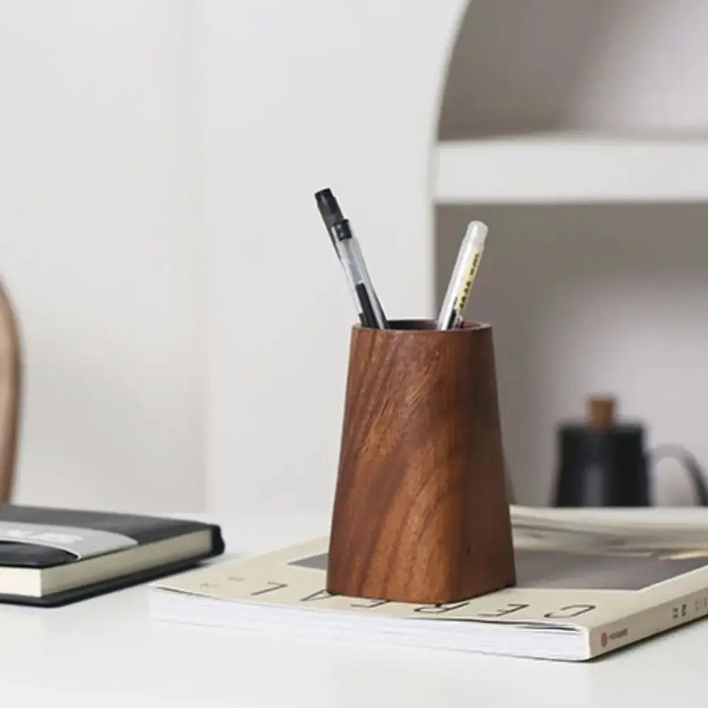 

Vintage Walnut Wood Pen Holder Minimalist Makeup Brush Holder Storage Pencil Box Multifunctional Large-capacity