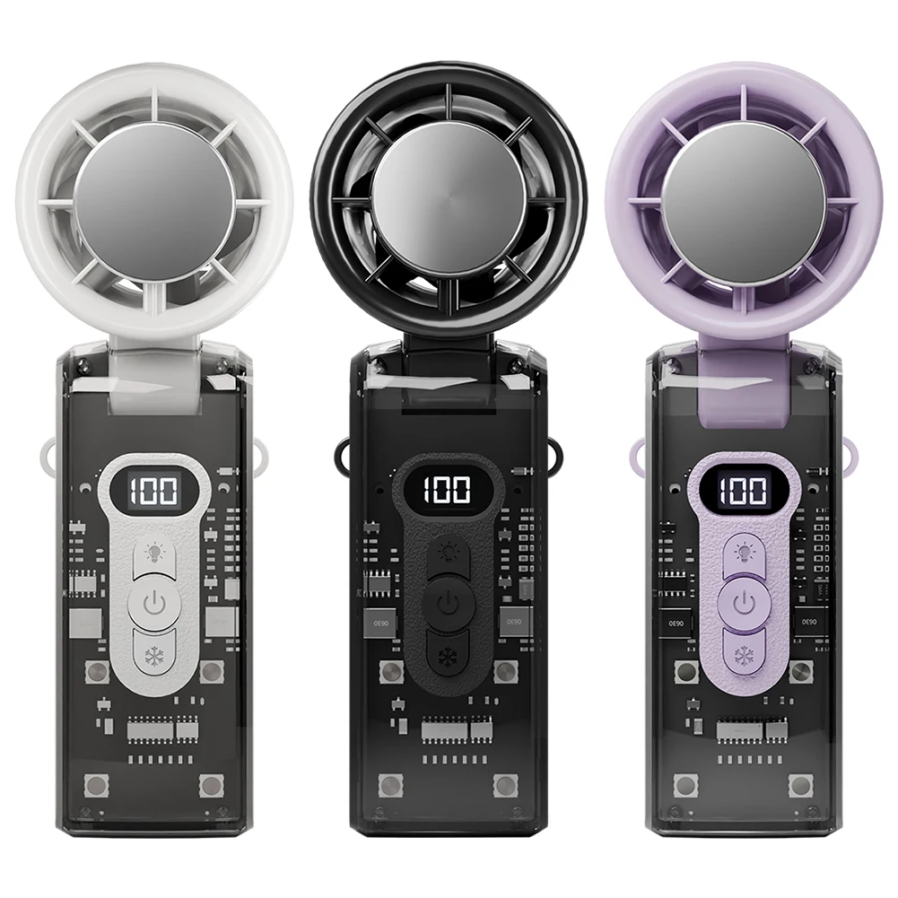 

High Speed Turbo Fan with LED Light Rechargeable Foldable Personal Cooling Fan LED Display Folding Travel Fan for Outdoor Travel