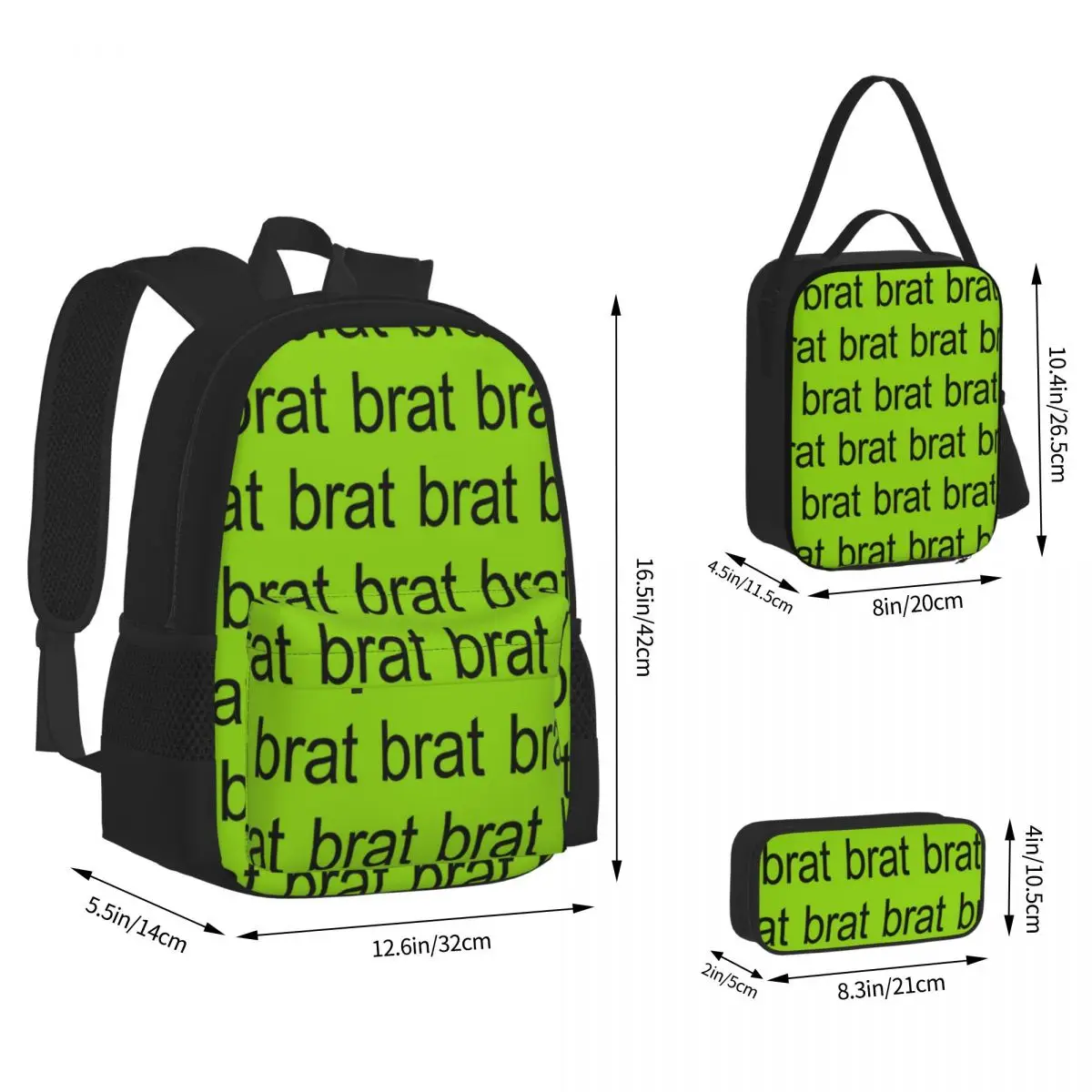 Brat Charli Xcx Backpacks Students Bookbag School Bags Rucksack Lunch Bag Pen Bag Three-Piece Set