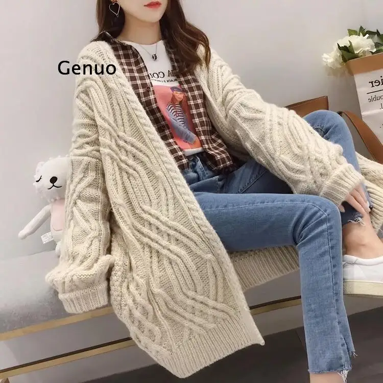 

Women WInter Sweater Cardigans Long Knitted Jacket Coat Thick Jumpers V neck Twisted Chic Harajuku Knit Cardigans Poncho