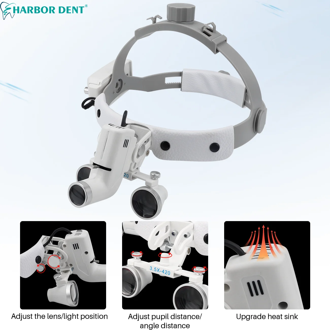 2.5X/3.5X dentaire chirurgical phare LED bandeau Loupes binoculaires 5W luminosité réglable projecteur avec aluminium/boîte en carton