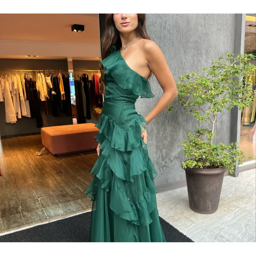 2026 venda quente moda babados mulher vestido de festa sexy um ombro camadas encantador roupas de natal