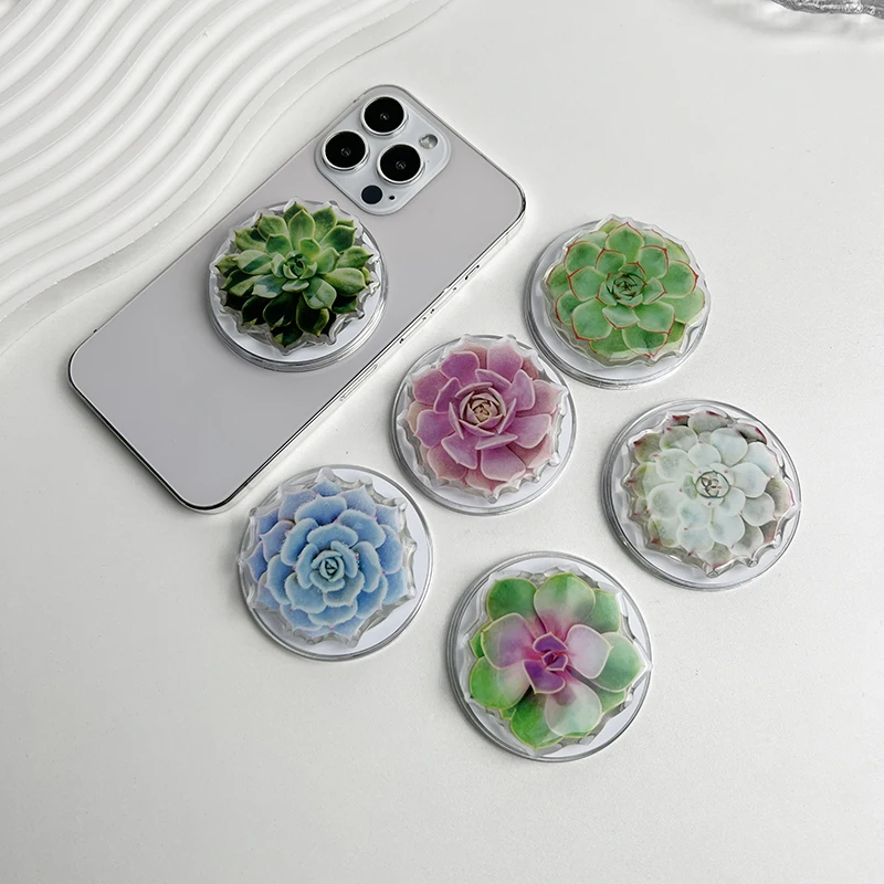 

Cute Succulent Acrylic Phone Holder Socket Talk Grip For Magsafe IPhone Mac Samsung Safe Ring Finger Expanding Stand